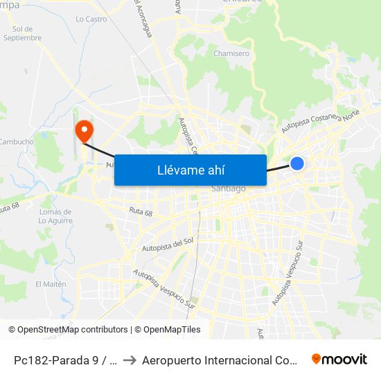 Pc182-Parada 9 / (M) Escuela Militar to Aeropuerto Internacional Comodoro Arturo Merino Benítez map