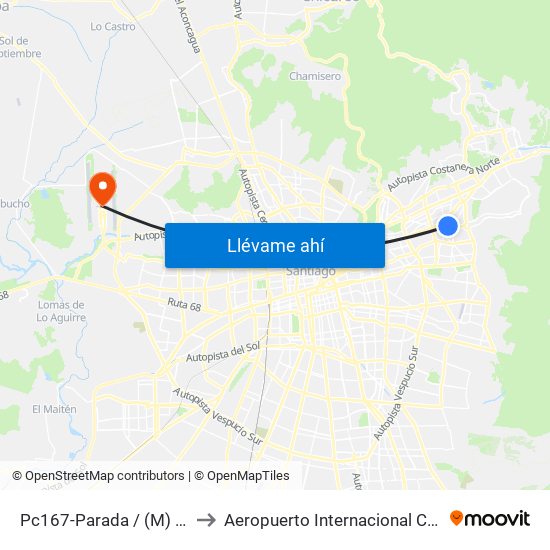 Pc167-Parada / (M) Hernando De Magallanes to Aeropuerto Internacional Comodoro Arturo Merino Benítez map
