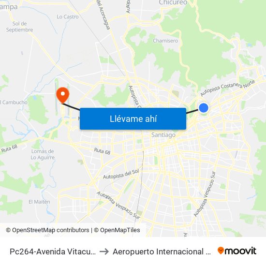 Pc264-Avenida Vitacura / Esq. Alonso De Córdova to Aeropuerto Internacional Comodoro Arturo Merino Benítez map