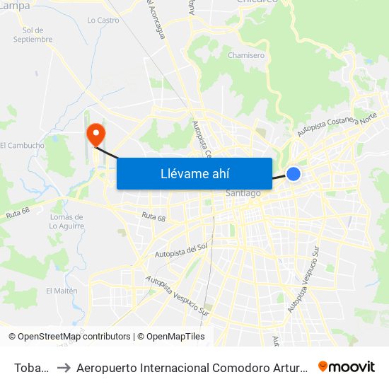 Tobalaba to Aeropuerto Internacional Comodoro Arturo Merino Benítez map