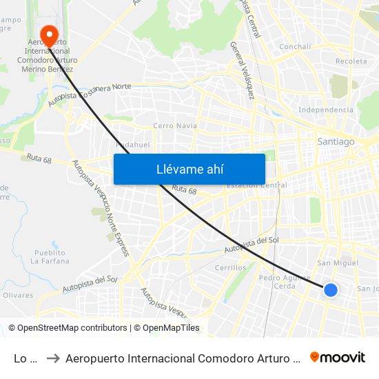 Lo Vial to Aeropuerto Internacional Comodoro Arturo Merino Benítez map