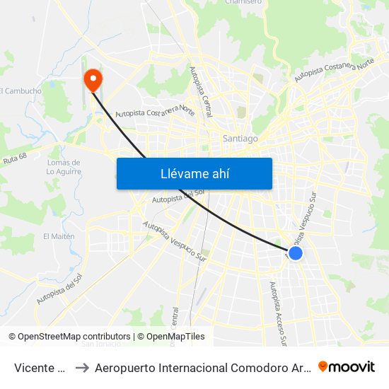 Vicente Valdés to Aeropuerto Internacional Comodoro Arturo Merino Benítez map