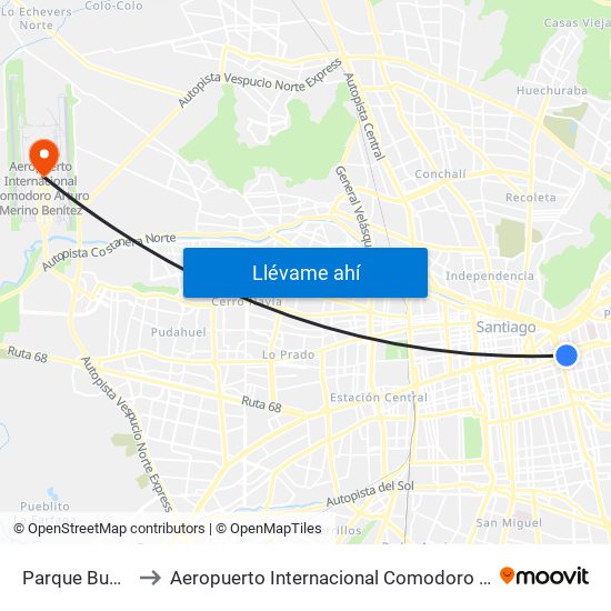 Parque Bustamante to Aeropuerto Internacional Comodoro Arturo Merino Benítez map