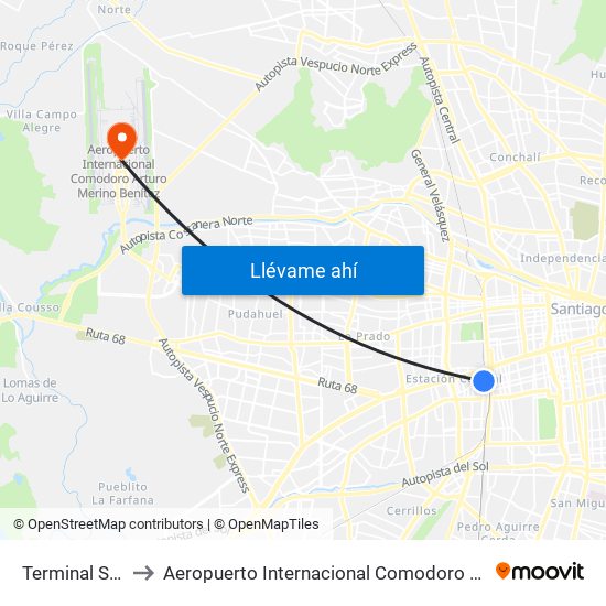 Terminal San Borja to Aeropuerto Internacional Comodoro Arturo Merino Benítez map