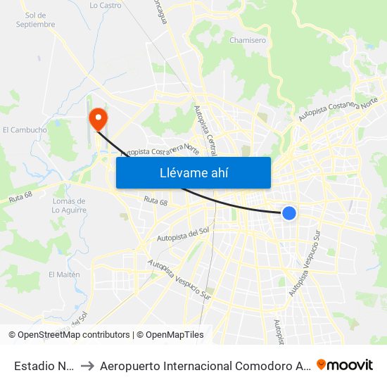 Estadio Nacional to Aeropuerto Internacional Comodoro Arturo Merino Benítez map