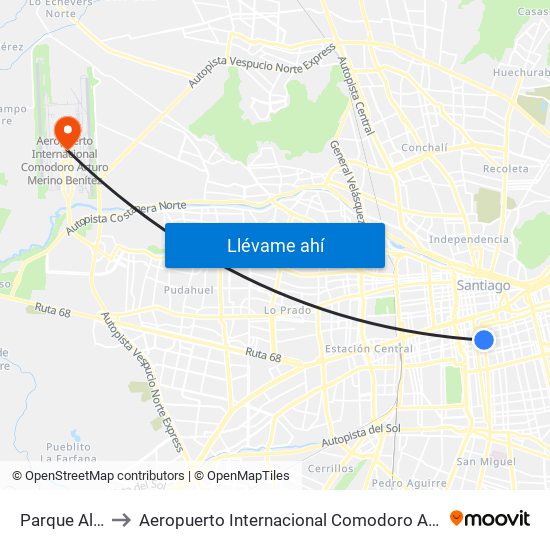 Parque Almagro to Aeropuerto Internacional Comodoro Arturo Merino Benítez map