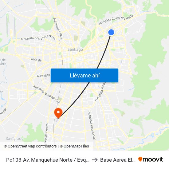 Pc103-Av. Manquehue Norte / Esq. Av. Pdte. Riesco to Base Aérea El Bosque map