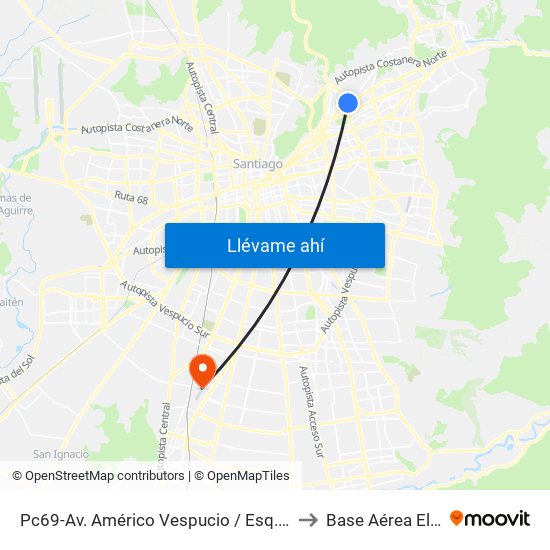 Pc69-Av. Américo Vespucio / Esq. Avenida Vitacura to Base Aérea El Bosque map