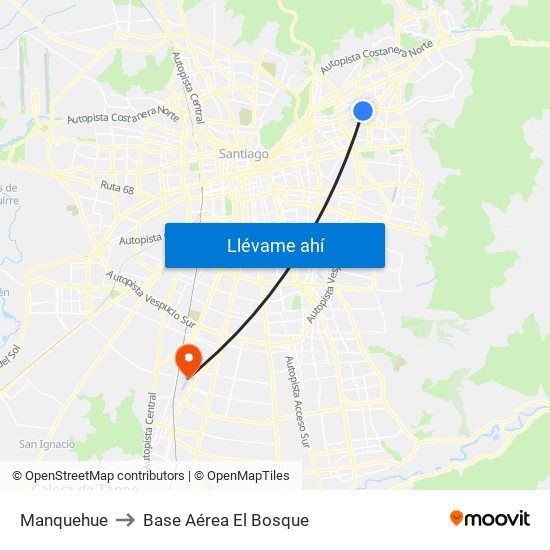 Manquehue to Base Aérea El Bosque map