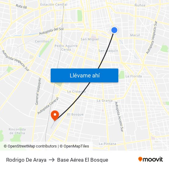 Rodrigo De Araya to Base Aérea El Bosque map