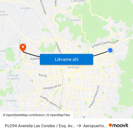 Pc294-Avenida Las Condes / Esq. Av. Padre H. Central to Aeropuerto Arturo map