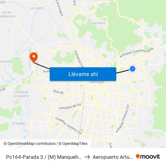 Pc164-Parada 3 / (M) Manquehue to Aeropuerto Arturo map
