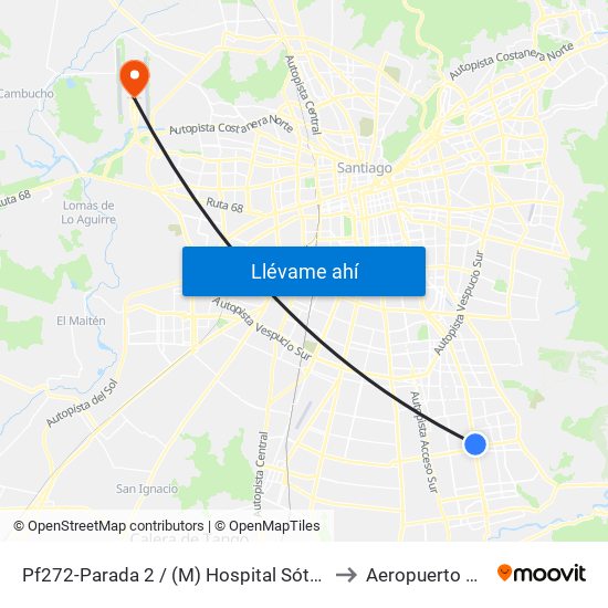 Pf272-Parada 2 / (M) Hospital Sótero Del Río to Aeropuerto Arturo map