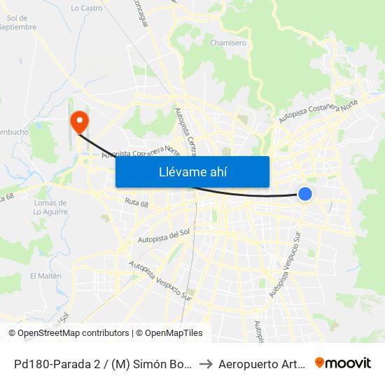 Pd180-Parada 2 / (M) Simón Bolívar to Aeropuerto Arturo map