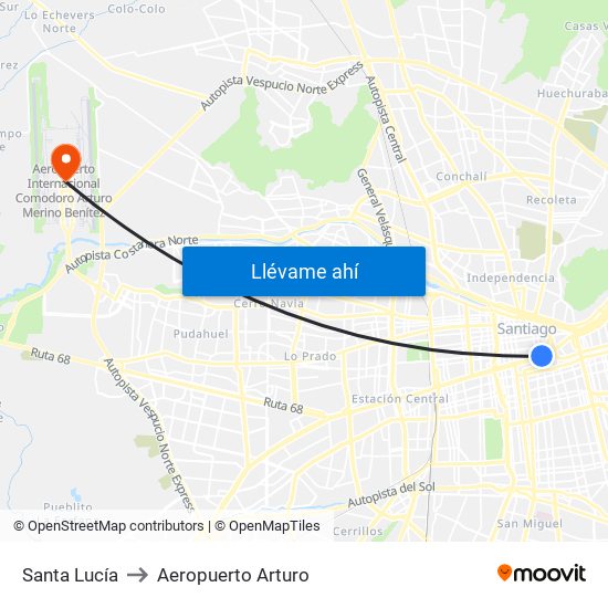 Santa Lucía to Aeropuerto Arturo map