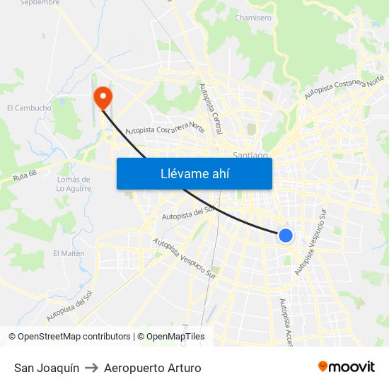 San Joaquín to Aeropuerto Arturo map