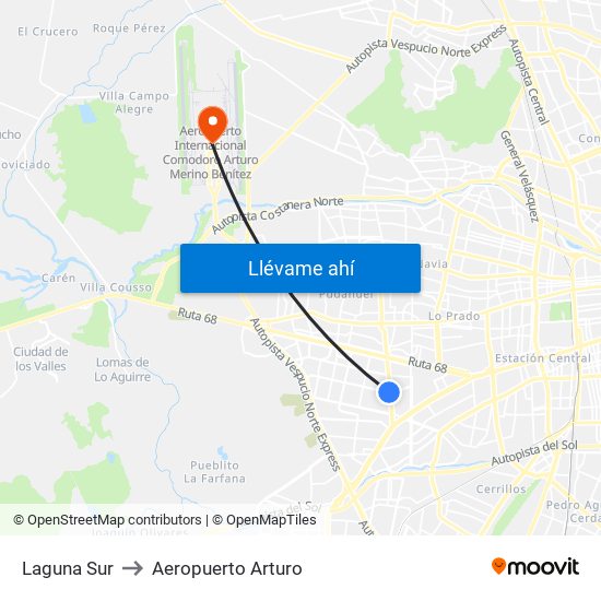 Laguna Sur to Aeropuerto Arturo map