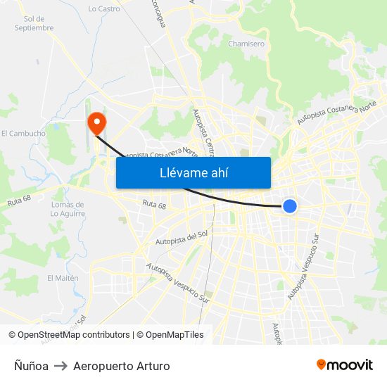 Ñuñoa to Aeropuerto Arturo map
