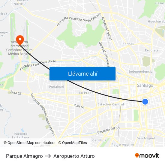 Parque Almagro to Aeropuerto Arturo map