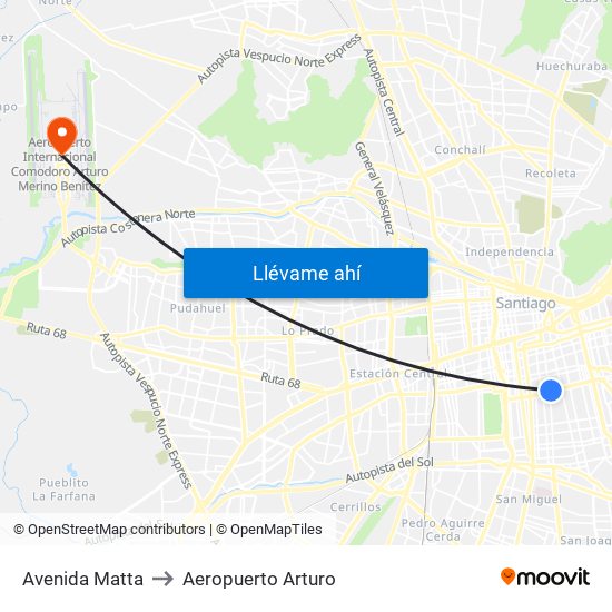 Avenida Matta to Aeropuerto Arturo map