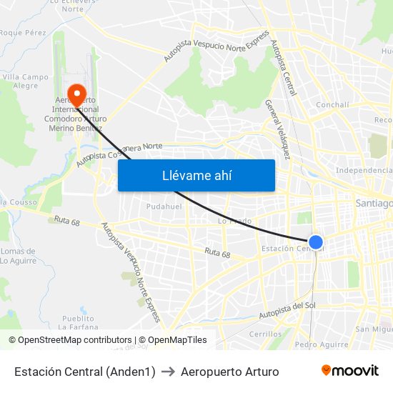 Estación Central (Anden1) to Aeropuerto Arturo map