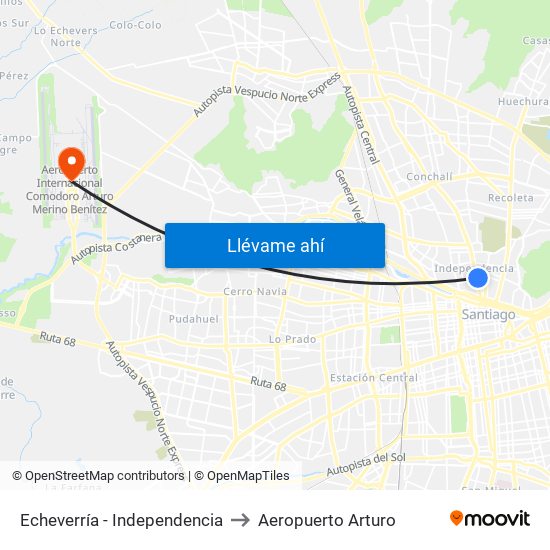 Echeverría - Independencia to Aeropuerto Arturo map