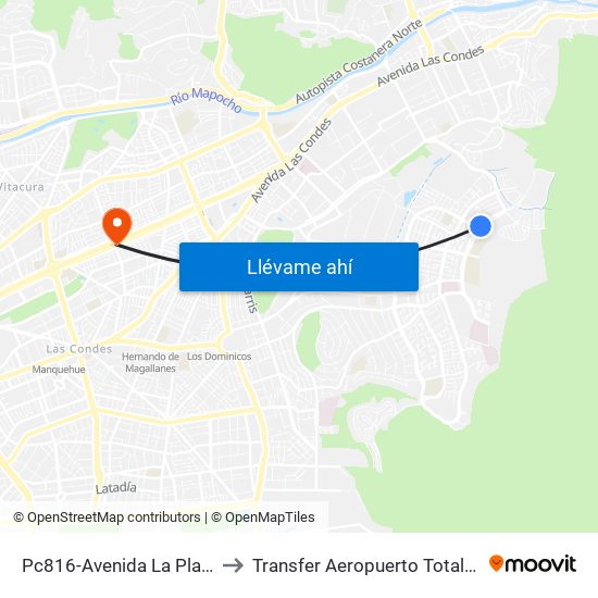 Pc816-Avenida La Plaza / Esq. Rep. De Hondura to Transfer Aeropuerto Total Viajes Vip - Las Condes - Chile map