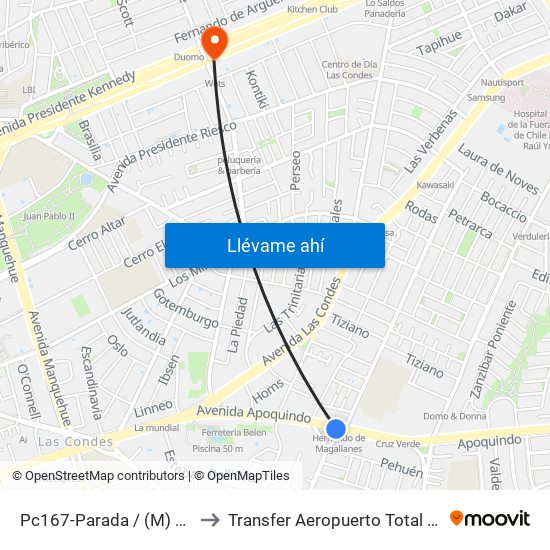 Pc167-Parada / (M) Hernando De Magallanes to Transfer Aeropuerto Total Viajes Vip - Las Condes - Chile map