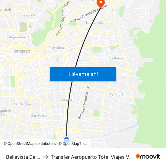 Bellavista De La Florida to Transfer Aeropuerto Total Viajes Vip - Las Condes - Chile map