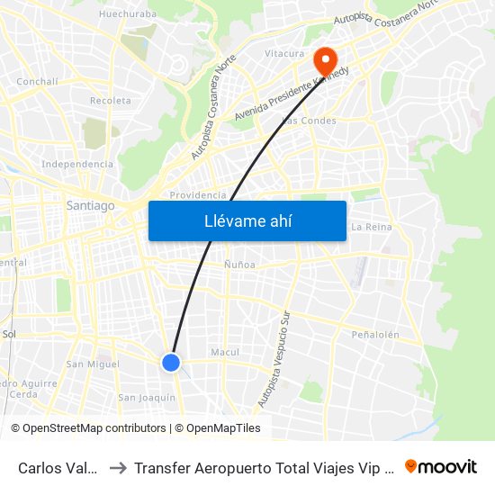 Carlos Valdovinos to Transfer Aeropuerto Total Viajes Vip - Las Condes - Chile map