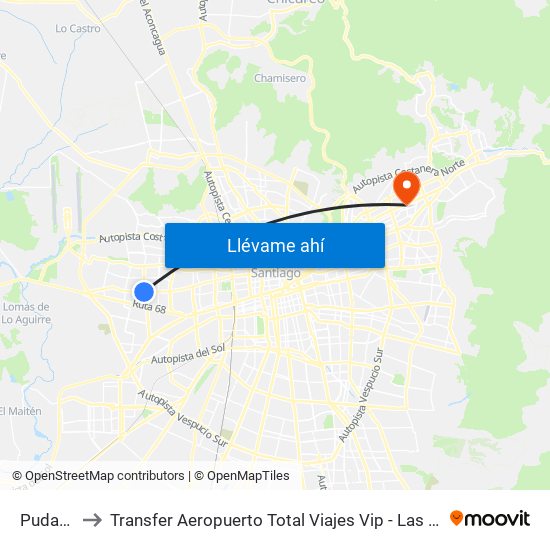 Pudahuel to Transfer Aeropuerto Total Viajes Vip - Las Condes - Chile map