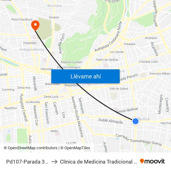 Pd107-Parada 3 / (M) Chile España to Clínica de Medicina Tradicional China Antiguo Hospital San José map