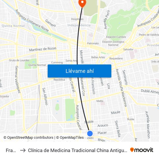 Franklin to Clínica de Medicina Tradicional China Antiguo Hospital San José map