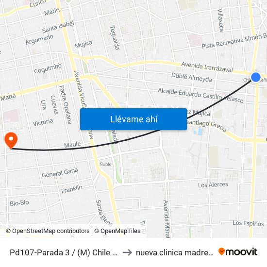 Pd107-Parada 3 / (M) Chile España to nueva clinica madre e hijo map