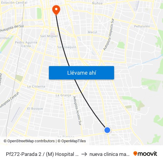 Pf272-Parada 2 / (M) Hospital Sótero Del Río to nueva clinica madre e hijo map