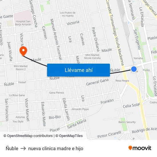 Ñuble to nueva clinica madre e hijo map