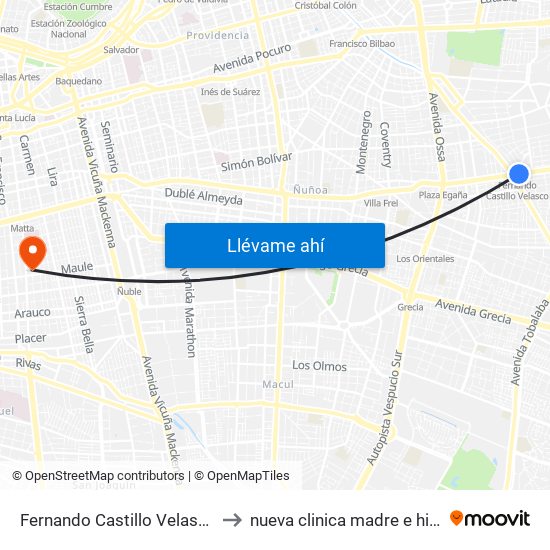 Fernando Castillo Velasco to nueva clinica madre e hijo map