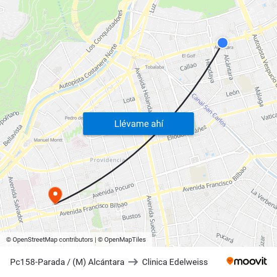 Pc158-Parada / (M) Alcántara to Clinica Edelweiss map