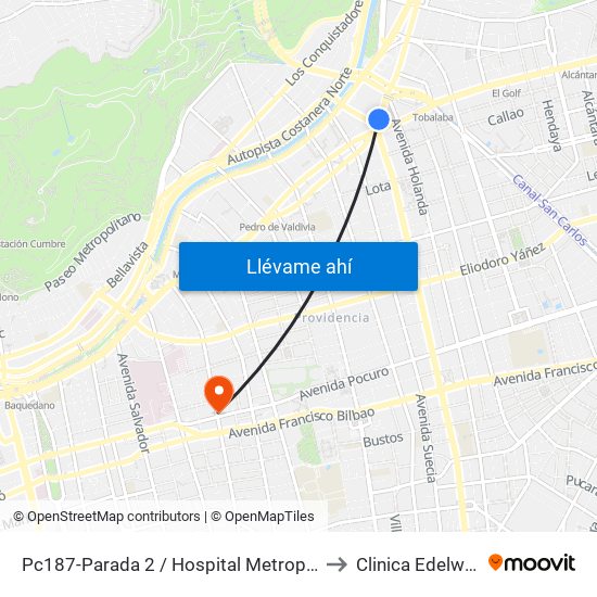 Pc187-Parada 2 / Hospital Metropolitano to Clinica Edelweiss map
