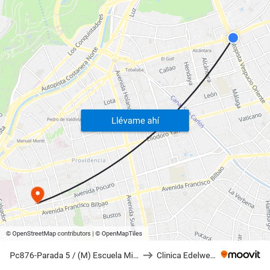 Pc876-Parada 5 / (M) Escuela Militar to Clinica Edelweiss map