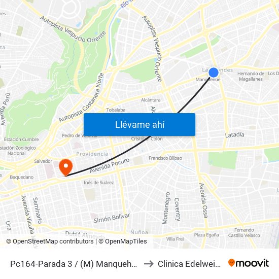 Pc164-Parada 3 / (M) Manquehue to Clinica Edelweiss map