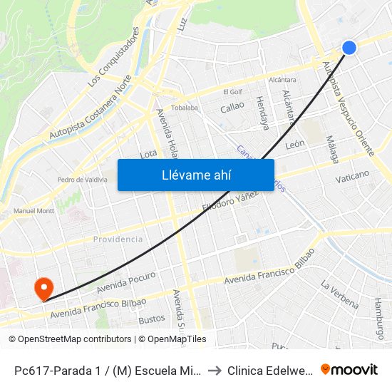 Pc617-Parada 1 / (M) Escuela Militar to Clinica Edelweiss map