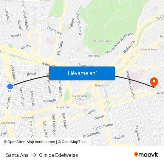 Santa Ana to Clinica Edelweiss map