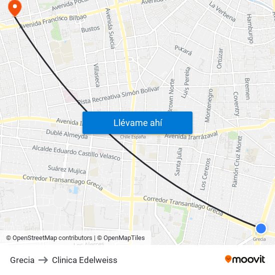 Grecia to Clinica Edelweiss map