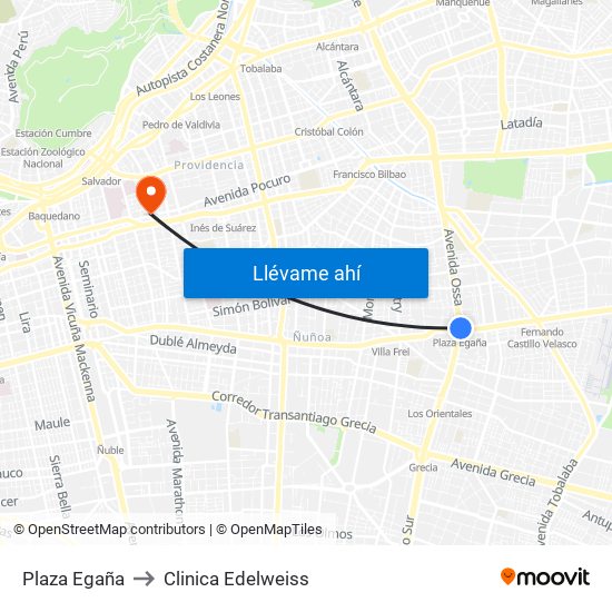 Plaza Egaña to Clinica Edelweiss map