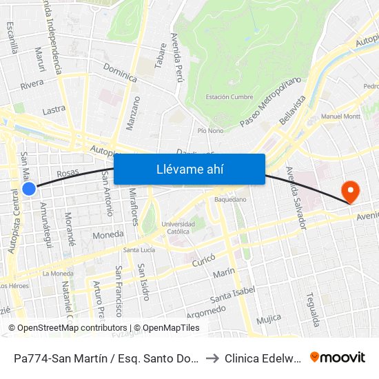 Pa774-San Martín / Esq. Santo Domingo to Clinica Edelweiss map