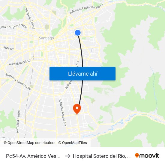 Pc54-Av. Américo Vespucio / Esq. Av. Cristóbal Colón to Hospital Sotero del Río, Área de Ginecología y Oncología. map