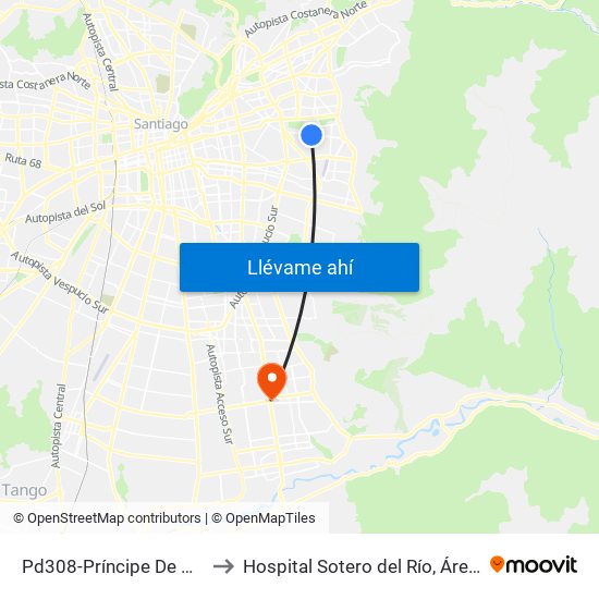 Pd308-Príncipe De Gales / Esq. S. Izquierdo to Hospital Sotero del Río, Área de Ginecología y Oncología. map