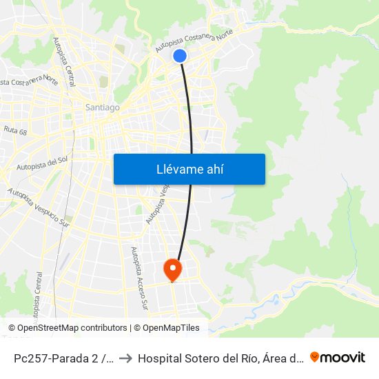 Pc257-Parada 2 / Clínica Alemana to Hospital Sotero del Río, Área de Ginecología y Oncología. map