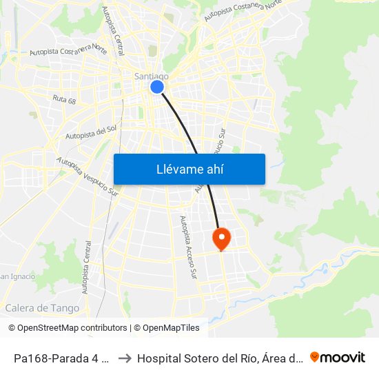 Pa168-Parada 4 / (M) Santa Lucía to Hospital Sotero del Río, Área de Ginecología y Oncología. map